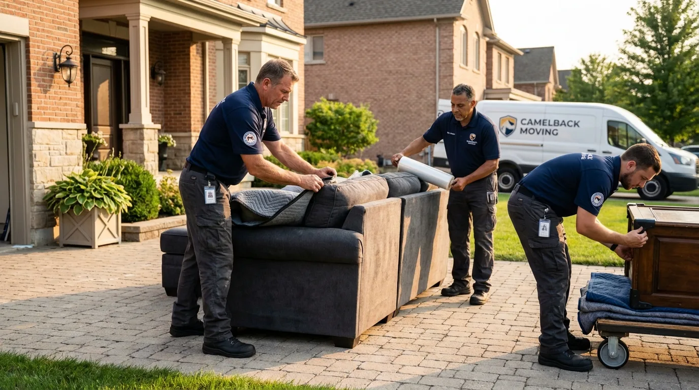 Large estate moving crew wrapping furniture in Honeyville, UT