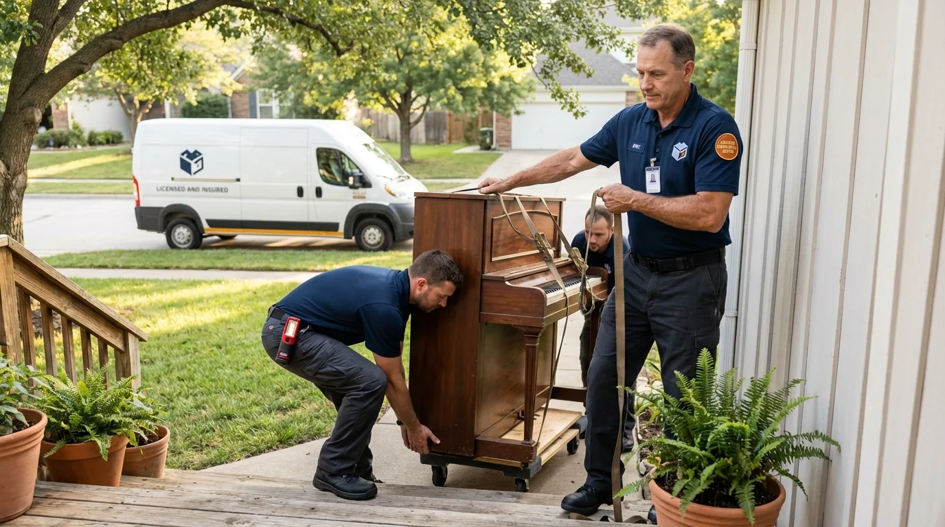 Licensed piano movers securing grand piano in Honeyville, UT