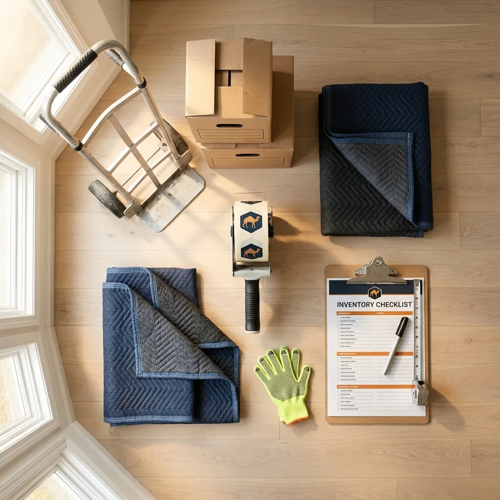 Professional moving supplies and packing materials layout for Honeyville residential relocations
